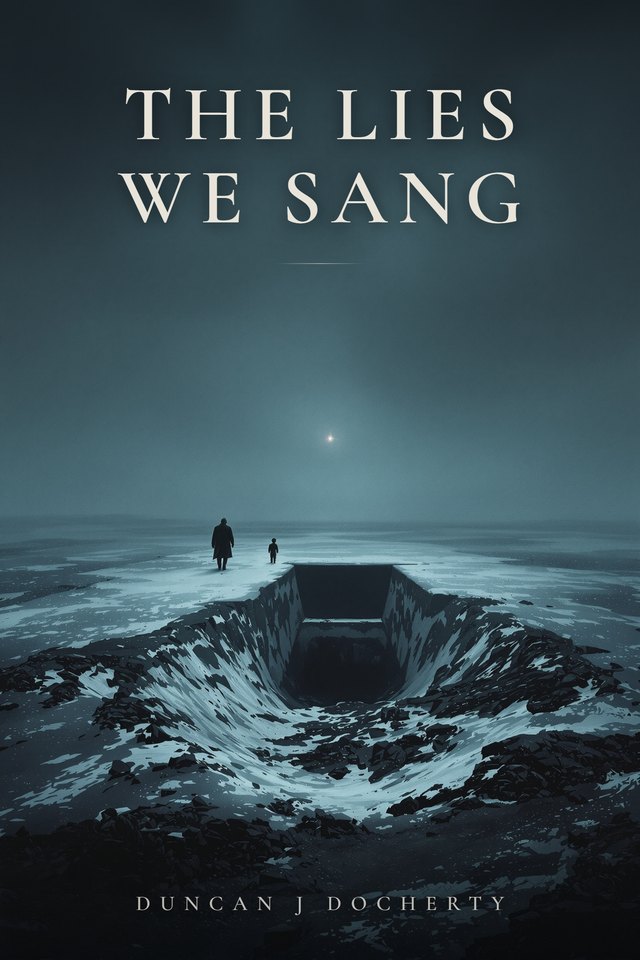 The Lies We Sang book cover: two figures on a frozen wasteland beneath a storm sky